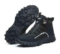 HANCHE Knob Work Safety Shoes, Labour Insurance Shoes, Smash and Puncture Resistant Steel Toe Footwear, Outdoor Adventure Protection Sneakers(Black,EU 44)