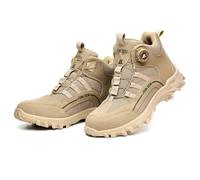 HANCHE Knob Work Safety Shoes, Labour Insurance Shoes, Smash and Puncture Resistant Steel Toe Footwear, Outdoor Adventure Protection Sneakers(Beige,EU 44)