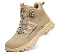 HANCHE Knob Work Safety Shoes, Labour Insurance Shoes, Smash and Puncture Resistant Steel Toe Footwear, Outdoor Adventure Protection Sneakers(Beige,EU 44.5)
