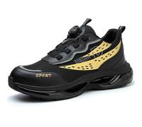 HANCHE Men's Work Safety Shoes, Anti-Smash and Anti-Puncture Labour Insurance Shoes, Rotation Button Laces Steel Toe Protection Shoes, Breathable and Ligtht Adventure Sneakers(43 EU)