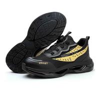 HANCHE Men's Work Safety Shoes, Anti-Smash and Anti-Puncture Labour Insurance Shoes, Rotation Button Laces Steel Toe Protection Shoes, Breathable and Ligtht Adventure Sneakers(44 EU)