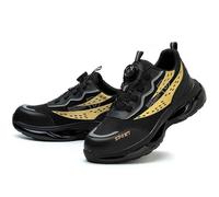 HANCHE Men's Work Safety Shoes, Anti-Smash and Anti-Puncture Labour Insurance Shoes, Rotation Button Laces Steel Toe Protection Shoes, Breathable and Ligtht Adventure Sneakers(37 EU)