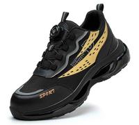 HANCHE Men's Work Safety Shoes, Anti-Smash and Anti-Puncture Labour Insurance Shoes, Rotation Button Laces Steel Toe Protection Shoes, Breathable and Ligtht Adventure Sneakers(39 EU)