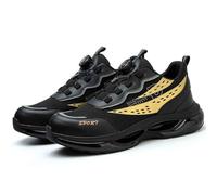 HANCHE Men's Work Safety Shoes, Anti-Smash and Anti-Puncture Labour Insurance Shoes, Rotation Button Laces Steel Toe Protection Shoes, Breathable and Ligtht Adventure Sneakers(38 EU)