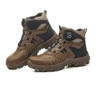 HANCHE Mid-Top Work Safety Shoes, Button-Down Lace Labour Insurance Shoes, Anti-Smash and Anti-Puncture Steel Toe Shoes, Outdoor Adventure Sneakers(Brown,43.5 EU)