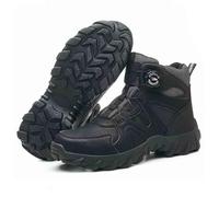 HANCHE Mid-Top Work Safety Shoes, Button-Down Lace Labour Insurance Shoes, Anti-Smash and Anti-Puncture Steel Toe Shoes, Outdoor Adventure Sneakers(Black,42 EU)
