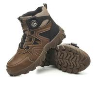 HANCHE Mid-Top Work Safety Shoes, Button-Down Lace Labour Insurance Shoes, Anti-Smash and Anti-Puncture Steel Toe Shoes, Outdoor Adventure Sneakers(Brown,38 EU)