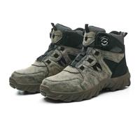 HANCHE Mid-Top Work Safety Shoes, Button-Down Lace Labour Insurance Shoes, Anti-Smash and Anti-Puncture Steel Toe Shoes, Outdoor Adventure Sneakers(Green,43.5 EU)