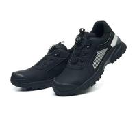 HANCHE Work Safety Shoes, Anti-Smash and Anti-Puncture Labour Insurance Shoes, Button-Down Lace Steel Toe Protection Shoes, Anti-Slip Adventure Sneakers(Black,39.5 EU)