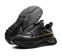 HANCHE Work Safety Shoes, Button-Down Lace Labour Insurance Shoes, Smash and Puncture Resistant Steel Toe Sneakers, Lightweight Outdoor Adventure Protection Footwear(Black,EU 43)