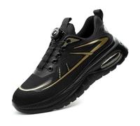 HANCHE Work Safety Shoes, Button-Down Lace Labour Insurance Shoes, Smash and Puncture Resistant Steel Toe Sneakers, Lightweight Outdoor Adventure Protection Footwear(Black,EU 42)
