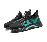 HANCHE Work Safety Shoes for Men, Breathable Mesh Labor Insurance Shoes, Anti Smashing and Anti Piercing Steel Toe Shoes, Fashionable Outdoor Adventure Sneakers(Black-Green,40 EU)