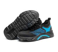 HANCHE Work Safety Shoes for Men, Breathable Mesh Labor Insurance Shoes, Anti Smashing and Anti Piercing Steel Toe Shoes, Fashionable Outdoor Adventure Sneakers(Black-Blue,42 EU)