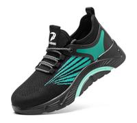 HANCHE Work Safety Shoes for Men, Breathable Mesh Labor Insurance Shoes, Anti Smashing and Anti Piercing Steel Toe Shoes, Fashionable Outdoor Adventure Sneakers(Black-Green,47 EU)