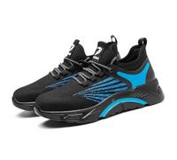 HANCHE Work Safety Shoes for Men, Breathable Mesh Labor Insurance Shoes, Anti Smashing and Anti Piercing Steel Toe Shoes, Fashionable Outdoor Adventure Sneakers(Black-Blue,39 EU)