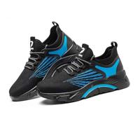HANCHE Work Safety Shoes for Men, Breathable Mesh Labor Insurance Shoes, Anti Smashing and Anti Piercing Steel Toe Shoes, Fashionable Outdoor Adventure Sneakers(Black-Blue,44 EU)