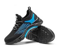 HANCHE Work Safety Shoes for Men, Breathable Mesh Labor Insurance Shoes, Anti Smashing and Anti Piercing Steel Toe Shoes, Fashionable Outdoor Adventure Sneakers(Black-Blue,41 EU)