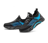 HANCHE Work Safety Shoes for Men, Breathable Mesh Labor Insurance Shoes, Anti Smashing and Anti Piercing Steel Toe Shoes, Fashionable Outdoor Adventure Sneakers(Black-Blue,43 EU)