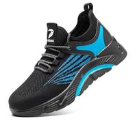 HANCHE Work Safety Shoes for Men, Breathable Mesh Labor Insurance Shoes, Anti Smashing and Anti Piercing Steel Toe Shoes, Fashionable Outdoor Adventure Sneakers(Black-Blue,46 EU)