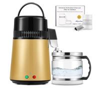 Hanchen Distillateur D'eau en Acier Inoxydable 304 750W Machine à Eau Distillée Conception à Double Bouton Purificateur D'eau 4L/1Gal Avec Nettoyeur de Distillateur et Filtre à Charbon (Or)