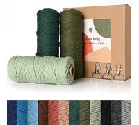 HanCheng 60m x 3mm Corde Macramé Dégradé de Couleur 3 Pièces, Kit Coloré Avec 3 Porte-Clés - Dégradé Vert: Foncé, Olive, Haricot