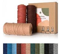 HanCheng 60m x 3mm Corde Macrame Dégradé de Couleur 3 Pièces,Kit Macramé Coloré Comprend des 3 Porte Clé-Morandi: Marron,Bordeaux,Rose Foncé