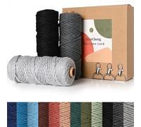 HanCheng 60m x 3mm Corde Macrame Dégradé de Couleur 3 Pièces,Kit Macramé Coloré Comprend des 3 Porte Clé-Dégradé Gris: Noir,Gris Foncé,Gris Clair