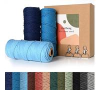 HanCheng 60m x 3mm Corde Macrame Dégradé de Couleur 3 Pièces,Kit Macramé Coloré Comprend des 3 Porte Clé-Dégradé Bleu: Bleu Foncé,Bleu Mer,Bleu Clair