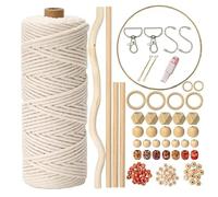 HanCheng Kit complet macramé : 100 m de corde 3 mm, 100 perles en bois, 6 cercles, 4 baguettes, 2 porte-clés et 1 cercle pour attrape-rêves.