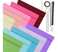 HanCheng - Lot de 10 rouleaux de papier crépon multicolore, 25 x 200 cm, avec 15 fils floraux verts, 2 bâtons de colle chaude, ruban adhésif double face, règle, fil à coudre, loisirs créatifs