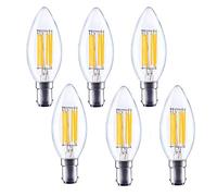 HANCLLED Lot de 6 ampoules bougie LED B15 Dimmalbe Blanc chaud 6 W Vintage SBC Petit culot à baïonnette Ampoule LED à filament C35 Transparent décoratif Ampoule à économie d'énergie