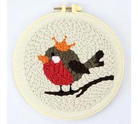 Hancool Kit de broderie pour enfants et adultes débutants - Instructions de découpe pour aiguilles à broder - Fils à motif, cercles à broder et outils d'enfile-aiguille inclus (oiseau)