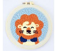 Hancool Kit de broderie pour enfants et adultes débutants - Instructions de découpe pour aiguilles à broder - Fils à motif, cercles à broder et outils inclus (lion)