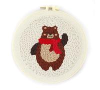 Hancool Kit de broderie pour enfants et adultes débutants - Instructions de découpe pour aiguilles à broder - Fils à motif, cercles à broder et outils inclus (ours)