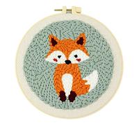 Hancool Kit de broderie pour enfants et adultes débutants - Instructions de découpe pour aiguilles à broder - Fils à motif, cercles à broder et outils d'enfile-aiguille inclus (renard)