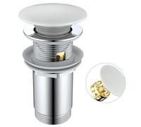 HanCrobiyx Bonde de Lavabo Blanc Céramique avec/sans Trop-Plein, Bonde Clic Clac avec Panier Filtrant, Bouchon Vidage Pop-Up de Lavabo for Salle de Bain, Universel G 1 1/4