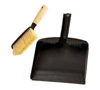 Hand Broom and Dustpan Set, Mini Brush with Wooden Handle Dense Bristles, Compact Cleaning Tool for Pet Litter Crumbs Hair and Small Debris, Tabletop Bedroom Living Room Counter Use, square black