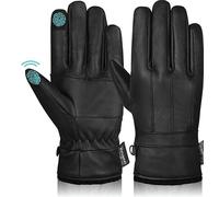 Hand Fellow Gants d'hiver en cuir nappa doux et doublure en polaire chaude pour homme, Noir , L