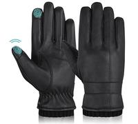 Hand Fellow Gants d'hiver en cuir pour homme, compatibles avec écran tactile, doublure en polaire, gants chauds en peau de mouton nappa, gants de conduite noirs, Côtes noires, M