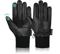 Hand Fellow Gants d'hiver en cuir pour homme - Gants d'hiver en cuir nappa doux - Doublure polaire chaude - Gants Thinsulate, Noir , L