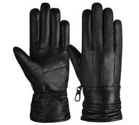 Hand Fellow Gants en cuir véritable pour femme - Gants d'hiver doublés en polaire pour écran tactile, Noir , S