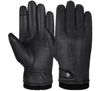 Hand Fellow Gants en Cuir Véritable pour Homme - Doublure en Polaire, Écran Tactile, Thermiques d'Hiver, Bordure Noire, Taille M