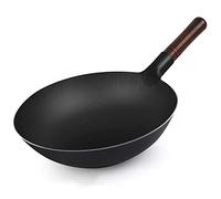 Hand Hammered Wrought Iron Pow Wok Pan Stir-Fry Pan with Iron Shovel, Traditional Pre-Seasoned Round Bottom Wok, Asian Cuisine Wok, Earless,32Cm/ 13 inch Interesting