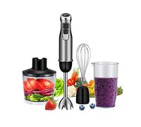 Hand Immersion Blender Handheld Electric 4-in-1 6 Speed Stick Blender with Whisk/Food Chopper/600ml Mixing Beaker for Puree Infant Food Smoothies Sauces and Soups Stainless Steel BPA-Free