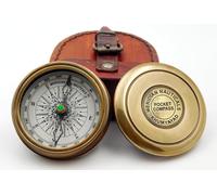 Hand Made Fully Functional Antique Brass Pocket Compass With Leather Case