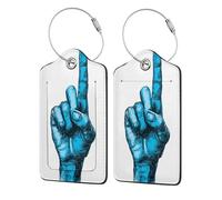 Hand Making The Number One Geste Lot de 2 étiquettes de bagage en cuir avec rabat d'intimité et boucle en métal pour homme et femme