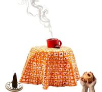 Hand-Painted Mini Table & Coffee Cup Backflow Incense Burner, Handmade Ceramic Coffee Cup Waterfall Incense Holder, Pastoral Farmhouse Smoke Waterfall Burner for Kitchen Bedrooms Yoga Room