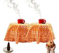 Hand-Painted Mini Table & Coffee Cup Backflow Incense Burner, Handmade Ceramic Coffee Cup Waterfall Incense Holder, Pastoral Farmhouse Smoke Waterfall Burner for Kitchen Bedrooms Yoga Room
