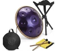 Hand Pan Drum 22 Inch Nitrided Steel, Durable Handpan Instrument For Travel Performance, 10 Notes D Minor Steel Drum With Carry Bag, Stand, Mallet(Deep purple,440HZ/9Note)