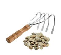 Hand Rake, Wood Handle Clam Scraper, 4 Teeth Rust-Resistant Head, Compact Lightweight Design, Clamming Tool, Ideal for Beach Camping Farm Landscaping Lake Pond Use, 27x10.5x9cm